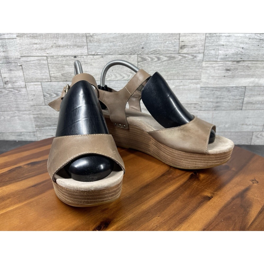 Dansko Silvie Platform Wedge Sandals Women 9.5 Brown Leather Comfort Slingback